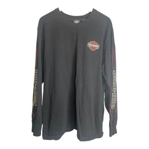 Harley-Davidson Men’s Black Long Sleeve Shirt With Flames On The Arms Size-XL - Picture 1 of 3